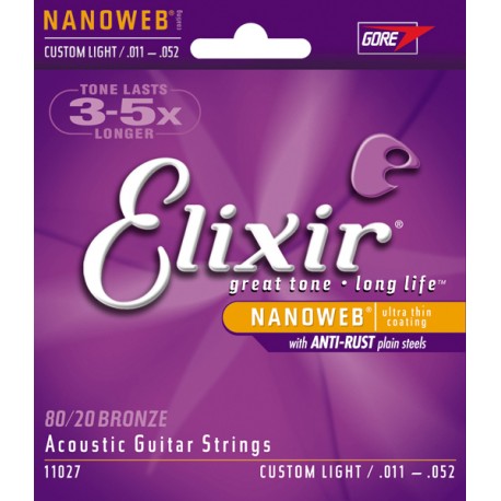 Corzi chitara acustica Elixir Nanoweb Custom Light 011-052