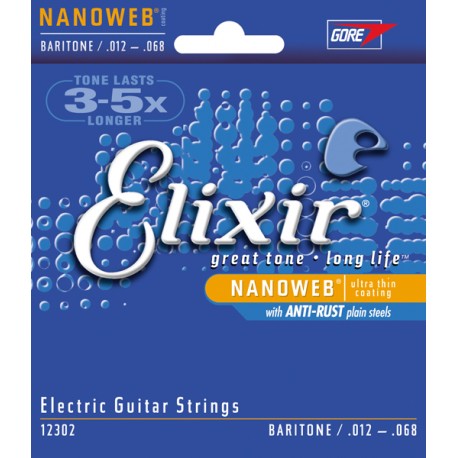 Corzi chitara electrica Elixir Nanoweb Baritone 012-068